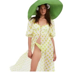For Love & Lemons Megan Maxi Dress Yellow Polka Dot Size M
